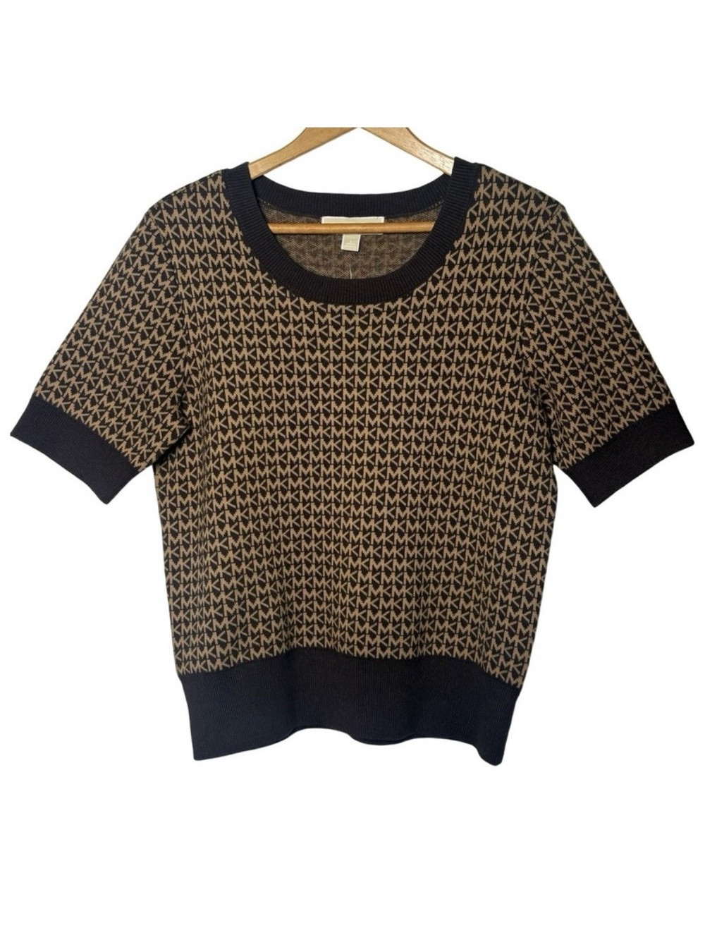 Michael Kors Women's MK Logo Sweater Chocolate Brown Size Large Designer Knit